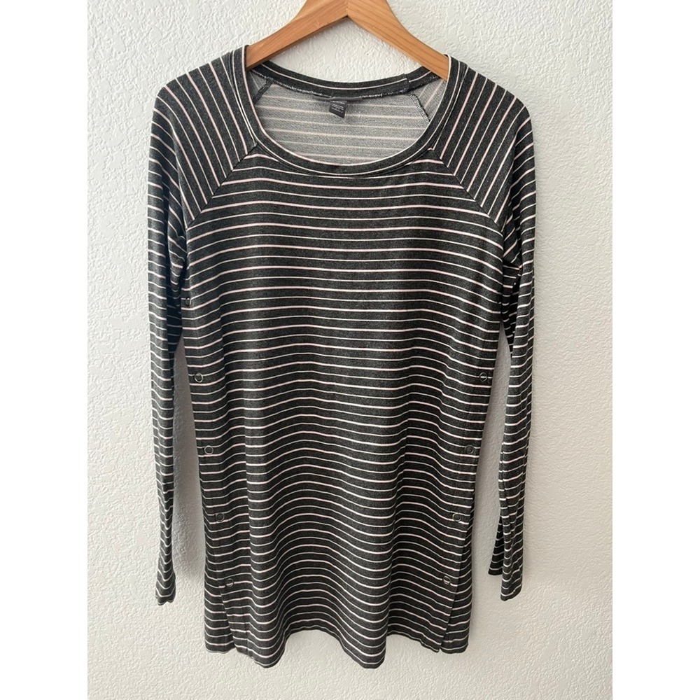 A Pea in the Pod Maternity Striped Snap Side Tunic Top Grey Pink Small 12973